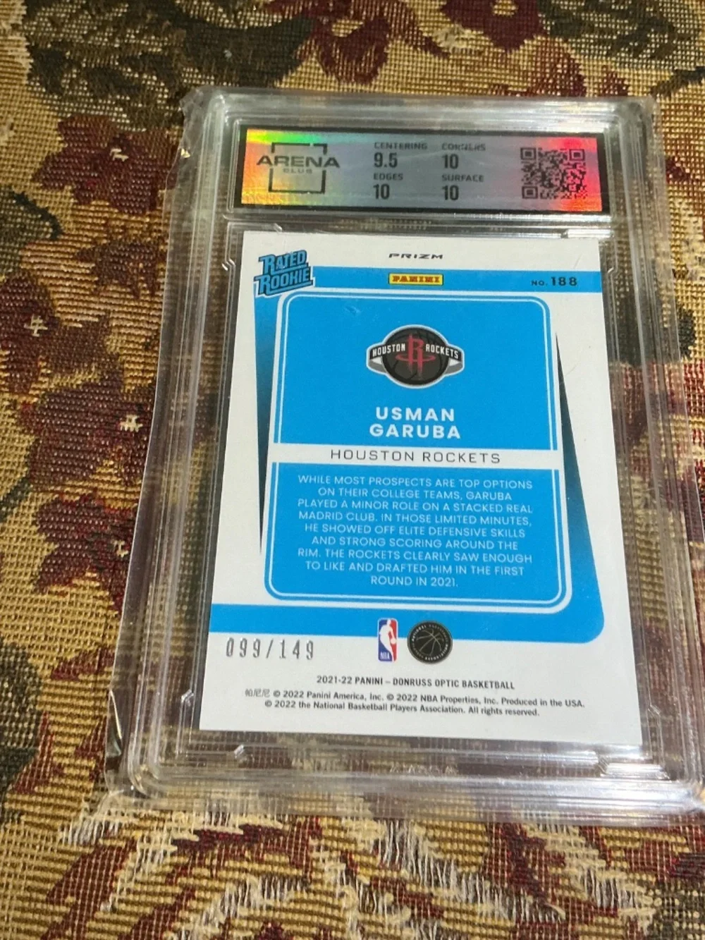 Usman Garuba 2021-22 Donruss Optic Lime Green 188 numbered /149 graded Arena 10